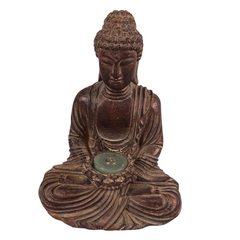 Pier 1 Imports Buddha Tea Light Candle Holder Brown Resin Glass Small Decor